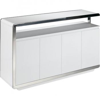 Aparador ANGEL CERDÁ 3055C blanco con estructura de acero inoxidable cromado y madera DM lacada, dimensiones 140 x 40 x 85 cm