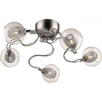 Lámpara de techo de cromo con 5 luces, malla, múltiples brazos al ras, transparente, tipo G9 - Spring Lighting