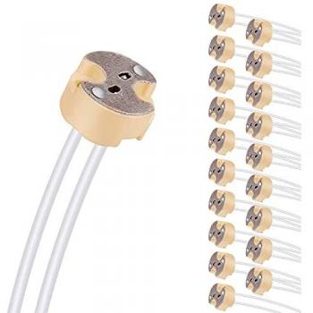 Aiwode Casquillos MR16 GU5.3,Portalámparas MR16 Cerámica con Silicona Cable 0,75mm²,Conector para Bombillas MR16 GU5.3,Paquete de 20.