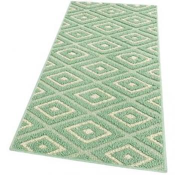 Alfombra de Cocina 50x240 cm Bordada Moderna Antideslizante Absorbente Rombos 3D Verde