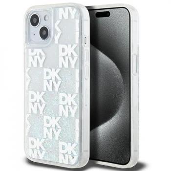 Funda para iPhone 15/14/13 de 6.1 DKNY DKHCP15SLCPEPT, color blanco, con purpurina líquida y multilogo