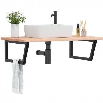Estante de lavabo de pared de acero y madera maciza de haya Vidaxl Marrón