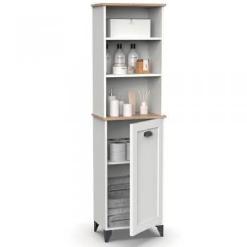 Columna de Baño Eterna Briebe, Mueble Auxiliar Alto Vintage 168x46,5x31 cm, Almacenaje Blanco/Roble Cambrian