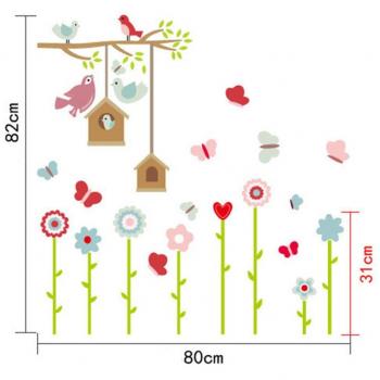 Skyllc® Adorable flor Birdcage arte de la pared calcomanía creativo Butterfly Bird etiqueta de la pared decoración del hogar perfecto para la habitación de los niños
