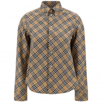 Burberry Women's Vintage Checkered Button-Down Shirt in Beige, Size 2XS