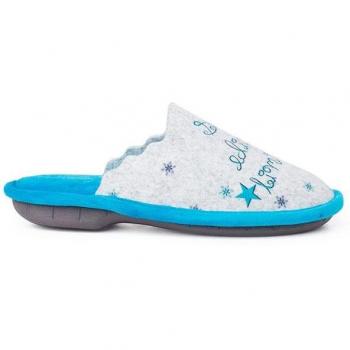 Zapatillas de casa para niños Pisamonas azul con suela antideslizante y zuecos de fieltro con frases