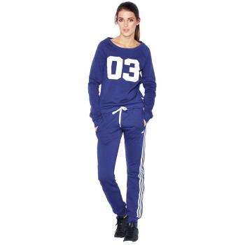 adidas Crewneck TS - Chándal para mujer, color azul marino/blanco, talla XS