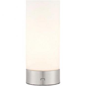 Lámpara de mesa Dara, níquel cepillado, vidrio dúplex opalino mate, 1 luz, E14 - Endon