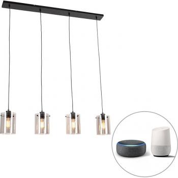 Lámpara colgante inteligente negra con cristal ahumado y 4 bombillas Wifi ST64 - Dome