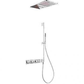 Kit de ducha termostático empotrado Block System Colors, 3 vías, rociador ducha inox a pared, barra deslizante, volante, 54,8 x 28 x 82,7 centímetros, color blanco mate