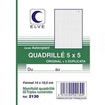 Cuaderno Autocopiantes Quadrillé 5x5 - A6 - 50 Hojas Tripli ELVE