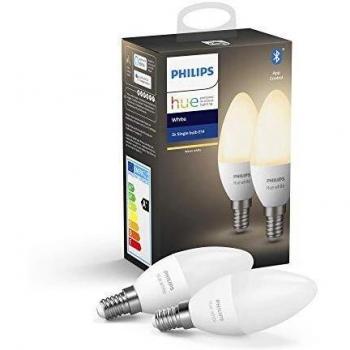 Philips Hue - Bombilla inteligente, E14, Luz cálida regulable, 5.5W, Compatible con Alexa y Google Home - Pack de 2 Bombillas LED inteligentes