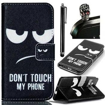 Vandot 3 in1 Cubierta y funda case de PU cuero para Microsoft Lumia 535 Tapa Funda Flip Cover Case funda carpeta Cubierta protectora cuero PU funcion del soporte y ranuras para tarjetas Dibujo de Negro Ojo Eye Case-Folio+Skull Tapa-Antipolvo+Metal pantall