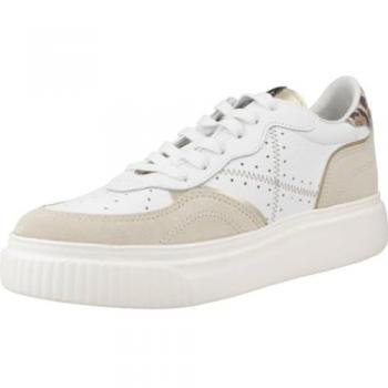 Zapatillas deportivas Munich Suggar para mujer, modelo 8092004, color blanco liso con piezas beige, cordón ajustable, muy cómodas, talla 37
