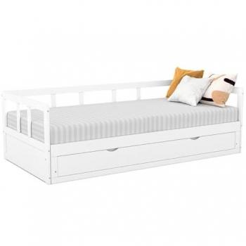 Sofá Cama Convertible Zoya 90 x 190 cm Blanco con Cajón de Almacenamiento 180 x 190 cm