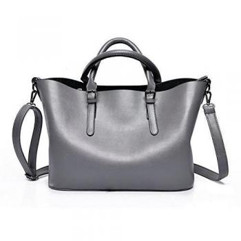 Moonsister Sencillo Moda Mujer Señoras 2-Pieza Bolso de Bandolera Piel Genuina, Grande Capacidad Trabajo Comprador Ocio Bolso de Hombro Bolso de Mano, Gris