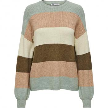 Jersey de mujer Only Latia de punto con rayas de colores, manga larga y cuello caja