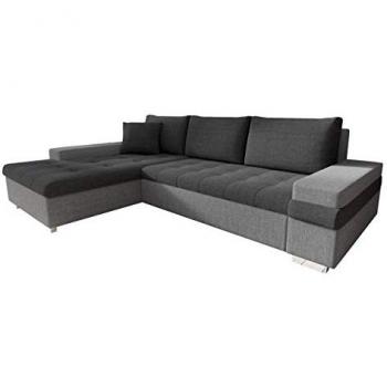 Sofá rinconero Comfivo 121, gris, con función de descanso y caja de ropa de cama, dimensiones 274x182x83cm