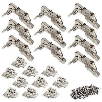 Emuca 1012807 Pack de 10 bisagras de cazoleta Ø35mm 165° cierre suave para puerta semi-solapada y suplementos para atornillar con regulación excéntrica