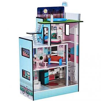 Teamson Kids Dreamland Barcelona Dollhouse with 10 Accessories, Turquoise/Black - Green, Dimensions: 95.3cm H x 62.2cm W x 29.2cm D, Includes 11 Doll Accessories and Furniture