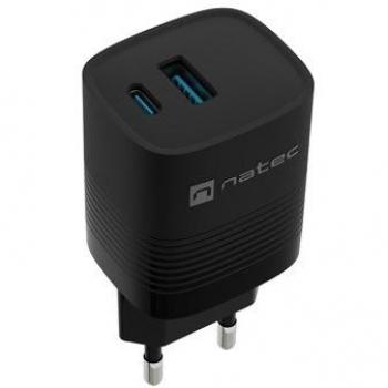 CARGADOR NATEC RIBERA GAN 30W PD3.0 QC3.0 1XUSB-A + 1XUSB-C NEGRO