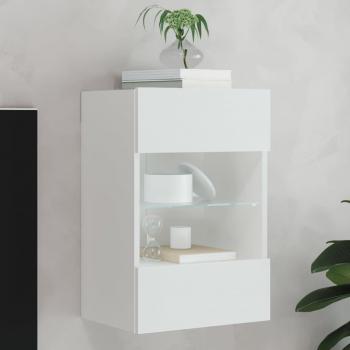 Mueble de TV de pared con luces LED, dimensiones 40x30x60,5 cm, color blanco, ideal para salón