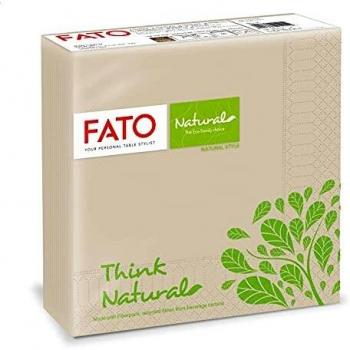 Fato - Servilletas Ecológicas de Papel Desechables Respetuosas con el Medio Ambiente, Paquete de 50 Servilletas Dobladas en 4 con 2 Capas, Tamaño 33x33 cm, Papel 100% Reciclado