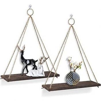 Hoofaway Baldas Flotantes, Estante de Pared Decorativa de Techo con Fijación de Cuerda De Madera Estilo Nórdico 2pcs