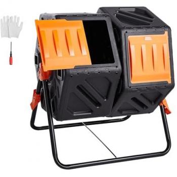 VEVOR 37 Gallon Dual Chamber Rotating Compost Bin with Sliding Doors