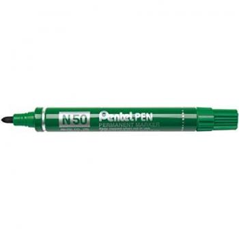 Marcador permanente Pentel N50-BE, cuerpo de aluminio, punta media cónica, color verde, pack de 12 unidades