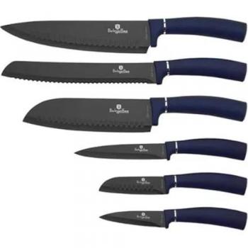 Juego de 6 Cuchillos de Cocina Profesional Berlinger Haus Aquamarine, Acero Inoxidable con Recubrimiento Antiadherente, Mango Ergonómico y Diseño Metallic Line