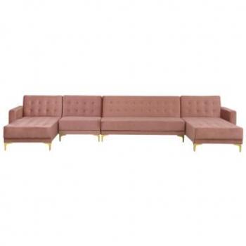 Sofá Cama Modular en U de 6 Plazas de Terciopelo Rosa con Chaise Longue ABERDEEN