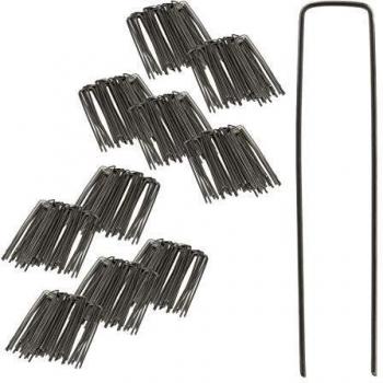 Juego de 200 Piquetas de Fijación para Jardín, Acero Plateado, Punta Smussata, Control de Malezas, 15 cm de Largo, 3 mm de Diámetro