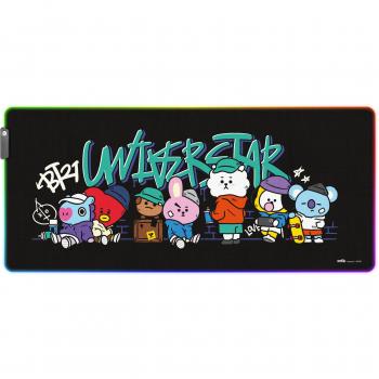 Alfombrilla de Ratón Gaming XXL BT21 con Iluminación LED RGB, Base Antideslizante, Bordes Cosidos, Superficie de Tela Negra y Verde
