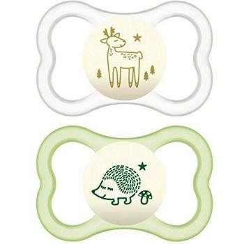Chupetes MAM Air Night Silicona Neutro 6+ Meses - Set de 2 con Luz y Estuche