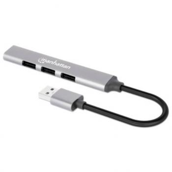 HUB USB MANHATTAN 168427 V2.0 3 PTOS Y V3.0 1 PTO ALUMINIO GRIS ESPACIAL