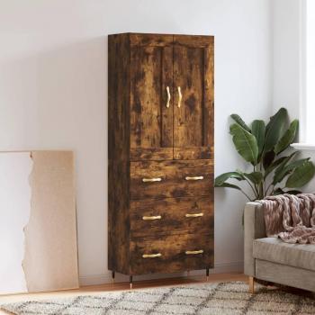 Aparador alto de madera contrachapada roble ahumado 69,5x34x180 cm Madera multicapa
