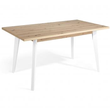 Mesa de Comedor Hanover 160 cm en MDF Roble con Patas Blancas Mate