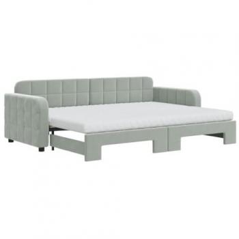 Sofá cama nido con colchón terciopelo gris claro 80x200 cm