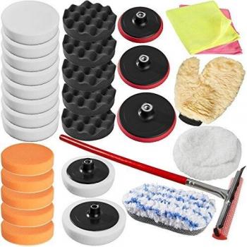 TecTake Set de Pulido de 29 Piezas con esponjas para máquina de pulidora pulir Limpieza