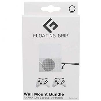 Soporte de Pared FLOATING GRIP para Xbox One S + 2 Mandos | Cuerdas Blancas | Montaje Ultra Fino y Resistente