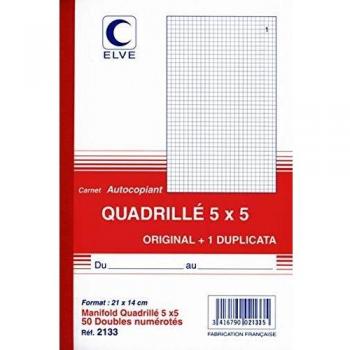 Cuaderno cuadrillé 5x5 A5 - 140 x 210 mm - Duplicado - 50 hojas ELVE