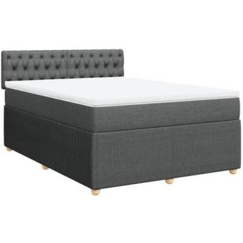 Cama box spring con colchón tela gris oscuro 160x200 cm