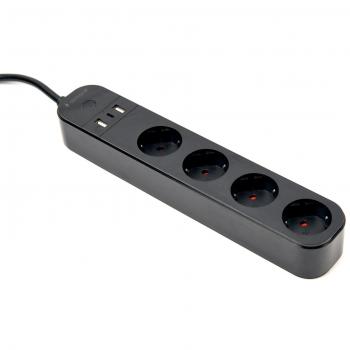 Regleta inteligente Gembird TSL-PS-S4U-01 con 4 salidas AC Tipo E de 1,5 m y 3680 W en color negro