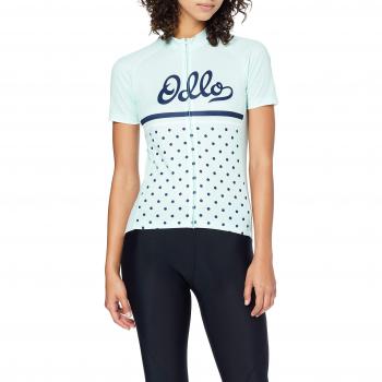 Odlo Camiseta de Manga Larga para Mujer con Cuello Alto S/S con Cremallera y Elemento Estampado, Mujer, Camiseta, 411441, Spray Surf - Retro, Large