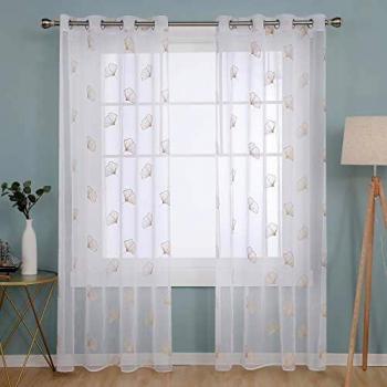 Deconovo Visillos para Ventanas Gasa Voile Efecto Lino Cortinas Habitación Traslúcida para Niños con Ojales 2 Unidades 140 x 183 cm Lino