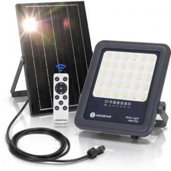 Foco Proyector LED Solar 100W con Control Remoto, 1000LM, Luz Blanca Fría 6500K, IP65 Impermeable para Exterior, Jardín y Terrazas