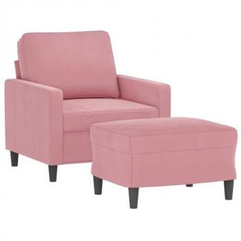 Sillón con taburete terciopelo rosa 60 cm