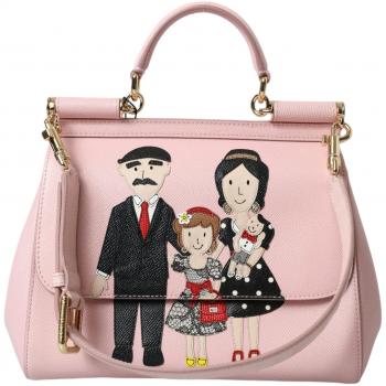 Dolce & Gabbana Pink Leather SICILY DG Family Motive Tote Shoulder Bag