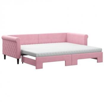 Sofá cama nido con colchón de terciopelo rosa 90x200 cm